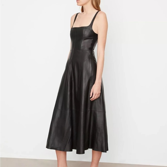 NWT VINCE SQUARE-NECK LEATHER DRESS - BLACK SIZE 2 - Picture 1 of 4